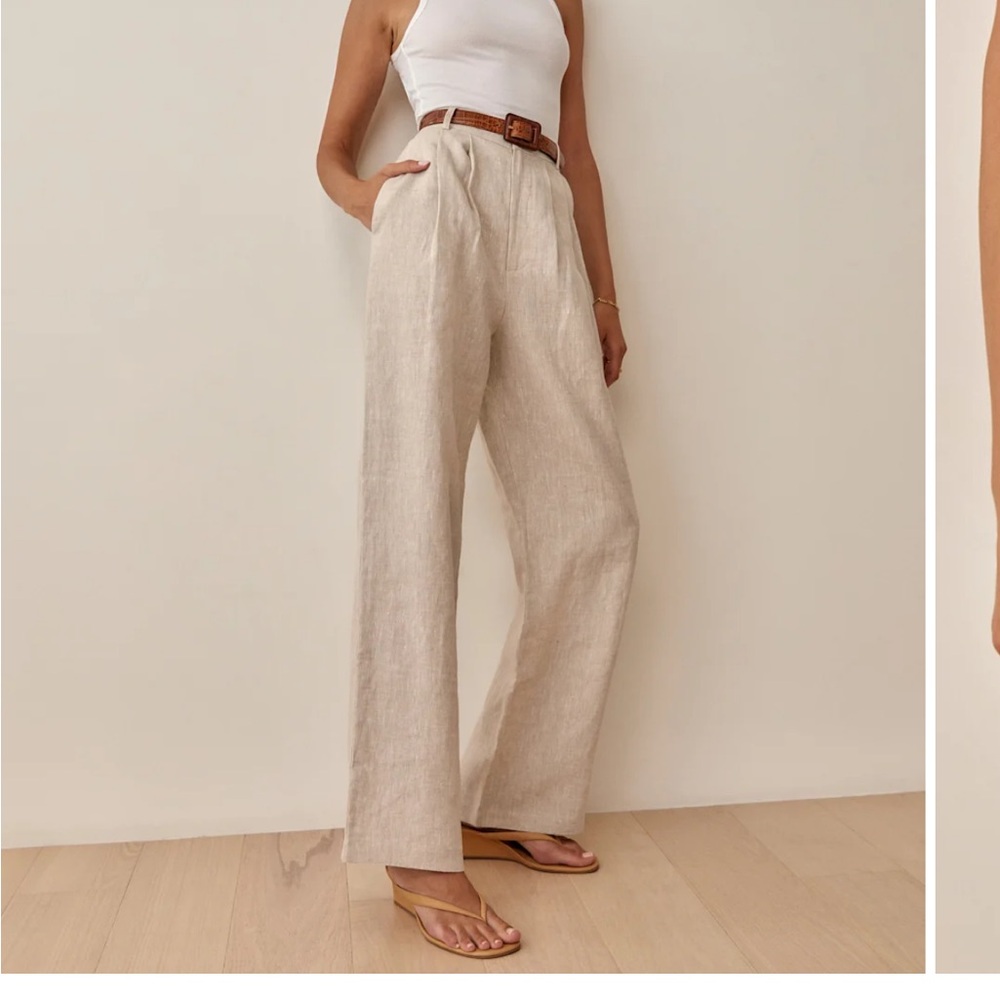 Reformation High-Rise Wide-Leg Linen Trousers in Natural